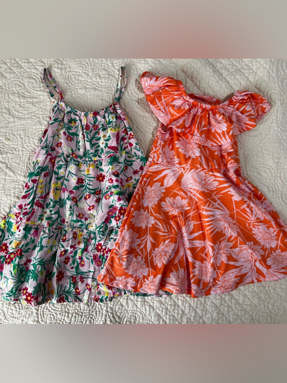 btween Floral Tank Dress and Orange Floral Off-Shoulder Dress